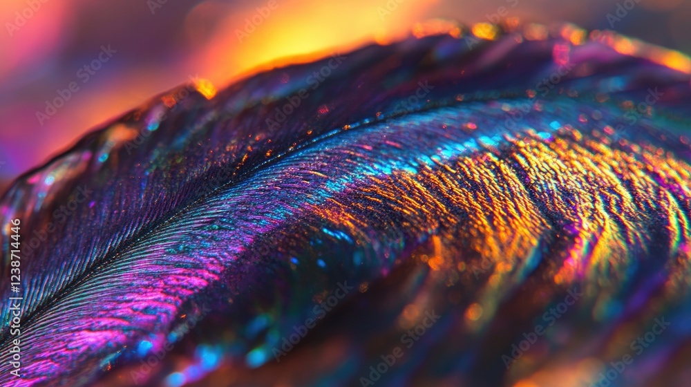 Poster iridescence with a macro photograph of a single feather