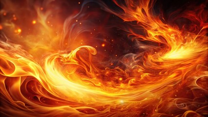Fototapeta premium Abstract fiery swirl design, vibrant orange and yellow flames, cosmic fiery nebula, energy and power concept