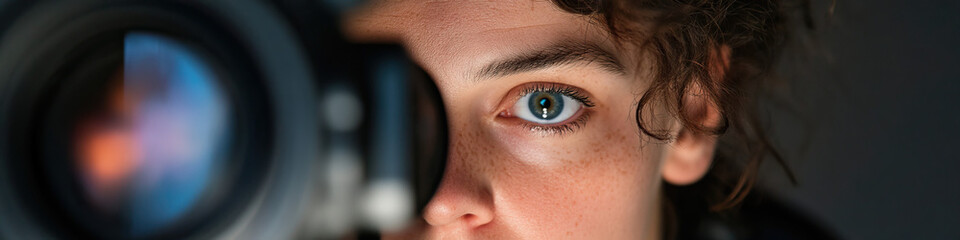 Fototapeta premium Close-up of Eye and Camera Lens