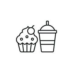 Drink and cupcake set food icon represents a sweet and delightful treat combo, perfect for café menus, bakery designs, and dessert-themed illustrations.