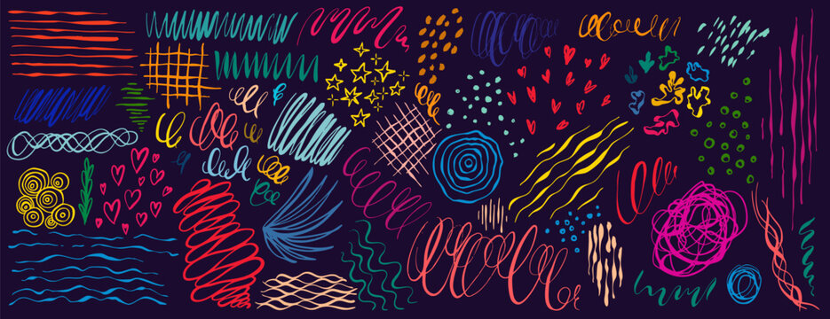 Hand Drawn textures and design elements made with ink. Doodle scribble elements