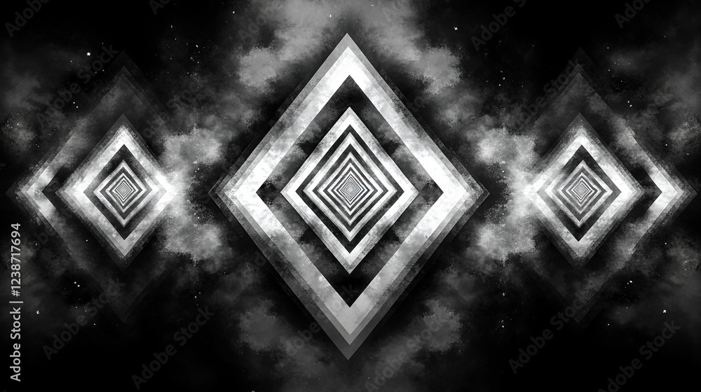 Poster three diamond shapes in smoky background, for graphical use on web or product design