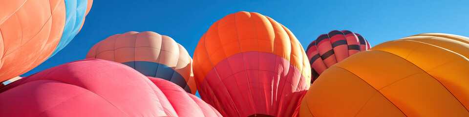 Close-up of Multicolored Hot Air Balloons Against Blue Sky