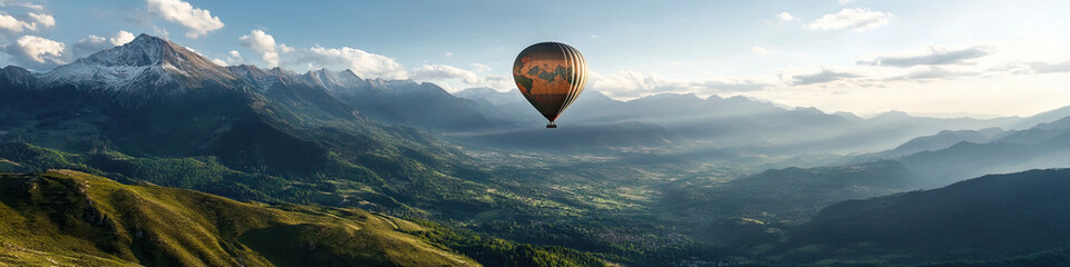 Fototapeta premium Hot Air Balloon over Mountainous Terrain