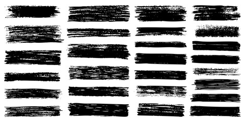 set of grunge paint, ink brush strokes. brush collection isolated on white background. Trendy brush stroke for black ink paint,grunge backdrop, dirt banner,watercolor design and dirty texture