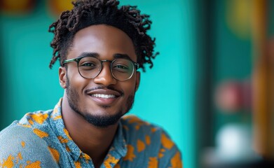 Obraz premium A man with glasses and a beard is smiling at the camera