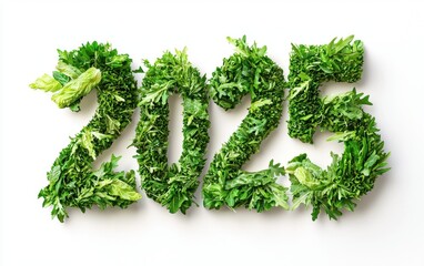 2025 Composed of Fresh Green Salad Leaves and Vegetables Isolated on a White Background