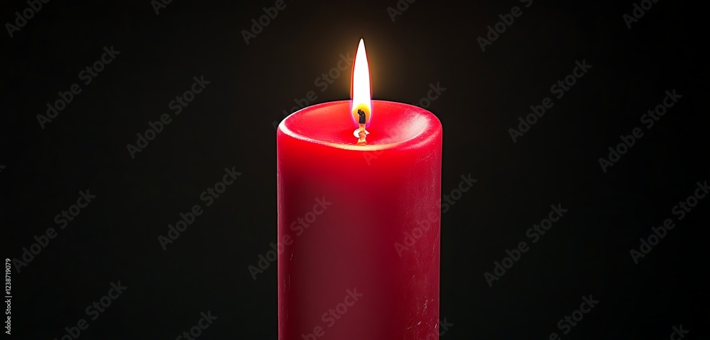 Fototapete a single red candle burning softly, its warm glow illuminating a solid black background for an intim