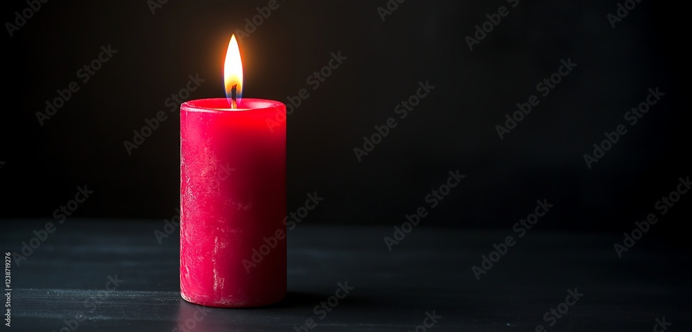 Fototapete a single red candle burning softly, its warm glow illuminating a solid black background for an intim