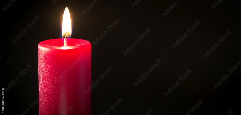 Fototapete a single red candle burning softly, its warm glow illuminating a solid black background for an intim