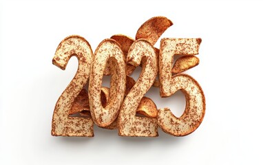 2025 Created from Crispy Apple Chips with Cinnamon Isolated on a White Background