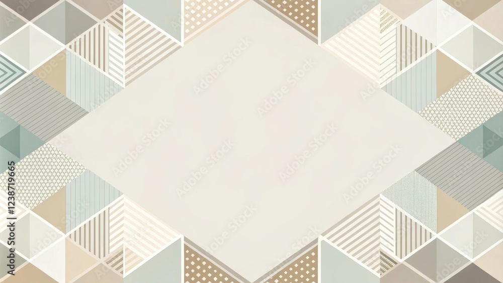 Poster abstract geometric beige and teal pattern background with central empty space ideal for text or logo