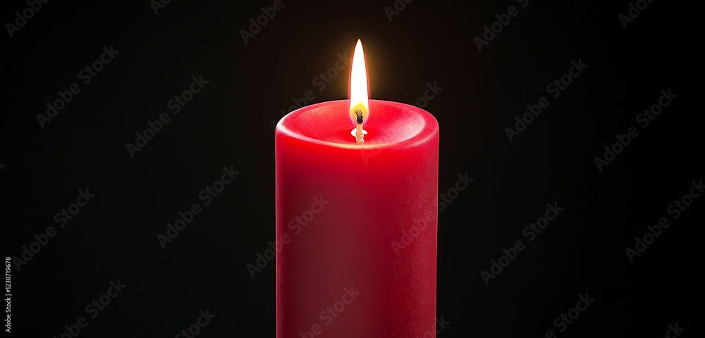 Fototapete a single red candle burning softly, its warm glow illuminating a solid black background for an intim