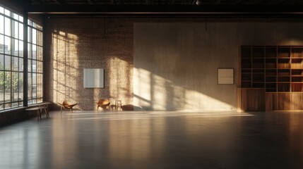 Modern Empty Room with Natural Light and Industrial Brick Wall