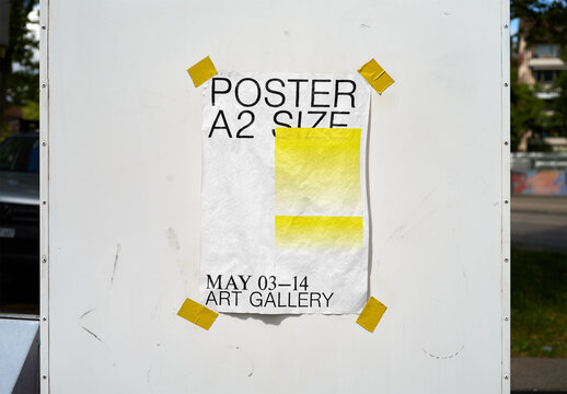 Mockup Of Vertical Customizable A2 Poster Taped Up