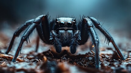 An artistic close-up of a striking jumping spider reveals its captivating eyes and rich textures, reflecting the artistic expression found within nature's delicate creations.