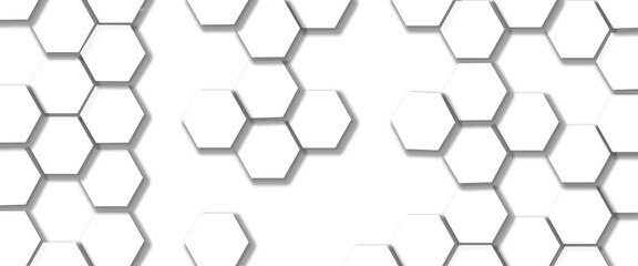 Abstract white hexagonal geometric background. Luxury White 3D futuristic honeycomb mosaic white background. Abstract white lines background. 