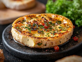 Delicious Grilled Cheese Plate with Fresh Herbs and Garnish