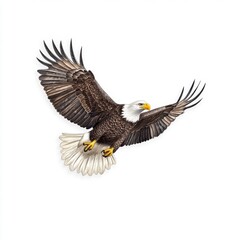 Naklejka premium Illustration of an eagle in flight, full body, against a white background, detailed and realistic