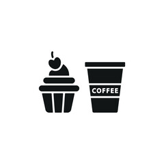 Drink and cupcake set food icon represents a sweet and delightful treat combo, perfect for café menus, bakery designs, and dessert-themed illustrations.