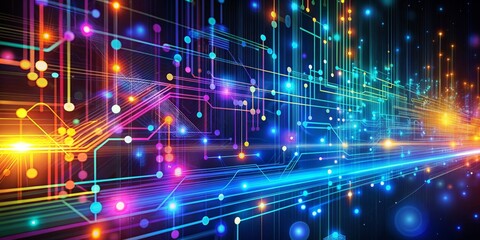 Obraz premium Neon Circuitry - A Digital Network of Connected Dots and Lines