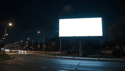 Illuminated Blank Billboard Beside Night Road