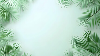 Tropical palm leaves frame on pastel background; summer design template