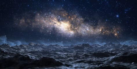 Stunning Space Landscape with Galactic View Over Mountainous Terrain
