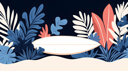 Tropical Surfboard Background Beach, Plants, Summer Vacation
