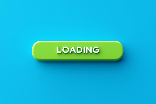 Green loading progress bar title inscription isolated on blue background.