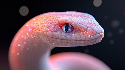 Fototapeta premium Stunning Close-Up of an Artistic Snake with Colorful Sparkles and Glowing Blue Eye Against a Dark Background