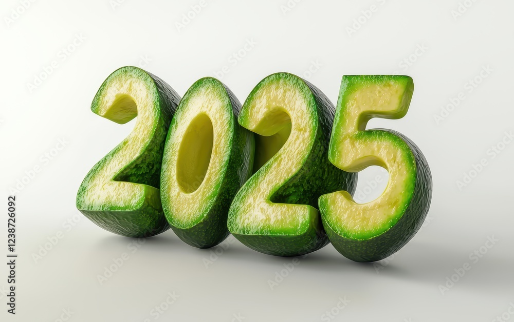 Sticker 2025 Made of Fresh Avocado Slices and Guacamole Isolated on a White Background