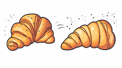 Two golden croissants, bakery illustration, white background, food design, for recipe websites