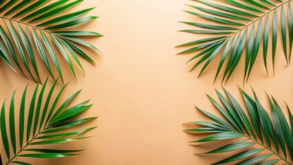 Tropical Palm Fronds Arranged on a Peach Background, Ideal for Summer Designs and Tropical Themed Projects