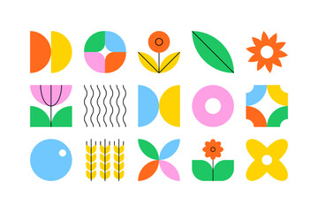 Geometric plant pattern. Abstract mosaic leaf floral ornament, minimalist scandinavian bauhaus decorative background for banner flyer. Vector tile illustration