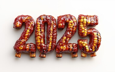 2025 Made of Juicy BBQ Ribs and Grilled Corn Isolated on a White Background