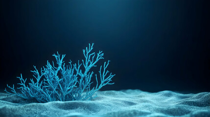 Obraz premium Underwater blue coral reef, sandy ocean floor, dark background, nature scene, marine life