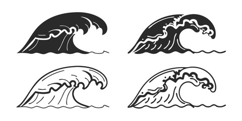 Engraved Ocean Waves Sound – Vintage Black and White Illustration
