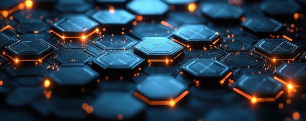 Obraz premium Futuristic hexagonal pattern with glowing orange accents on a dark surface