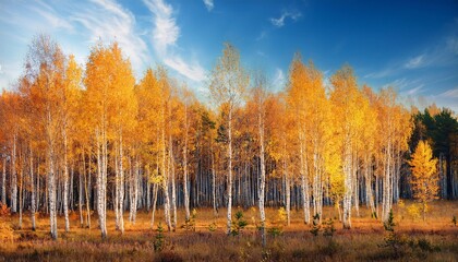 Fototapeta premium beautiful autumn scene of birch forest
