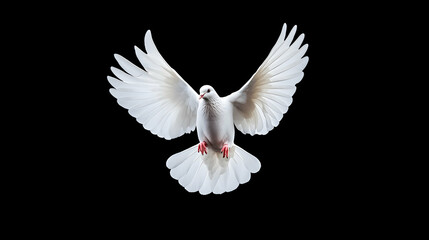 White dove in flight, black background, peace symbol, spiritual imagery, perfect for religious or hope-themed projects