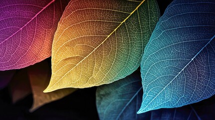 Obraz premium Vibrant Leaf Close-up: Colorful Nature Texture, Abstract Botanical Art, Macro Photography, Floral Design, Nature Background