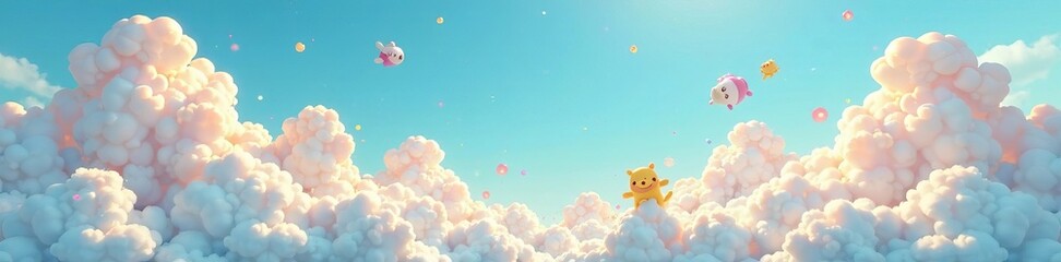 Fototapeta premium A serene view of fluffy clouds against a bright blue sky, evoking tranquility and peace.