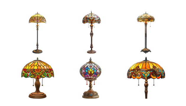 stained glass lamp casting colorful light patterns png pack