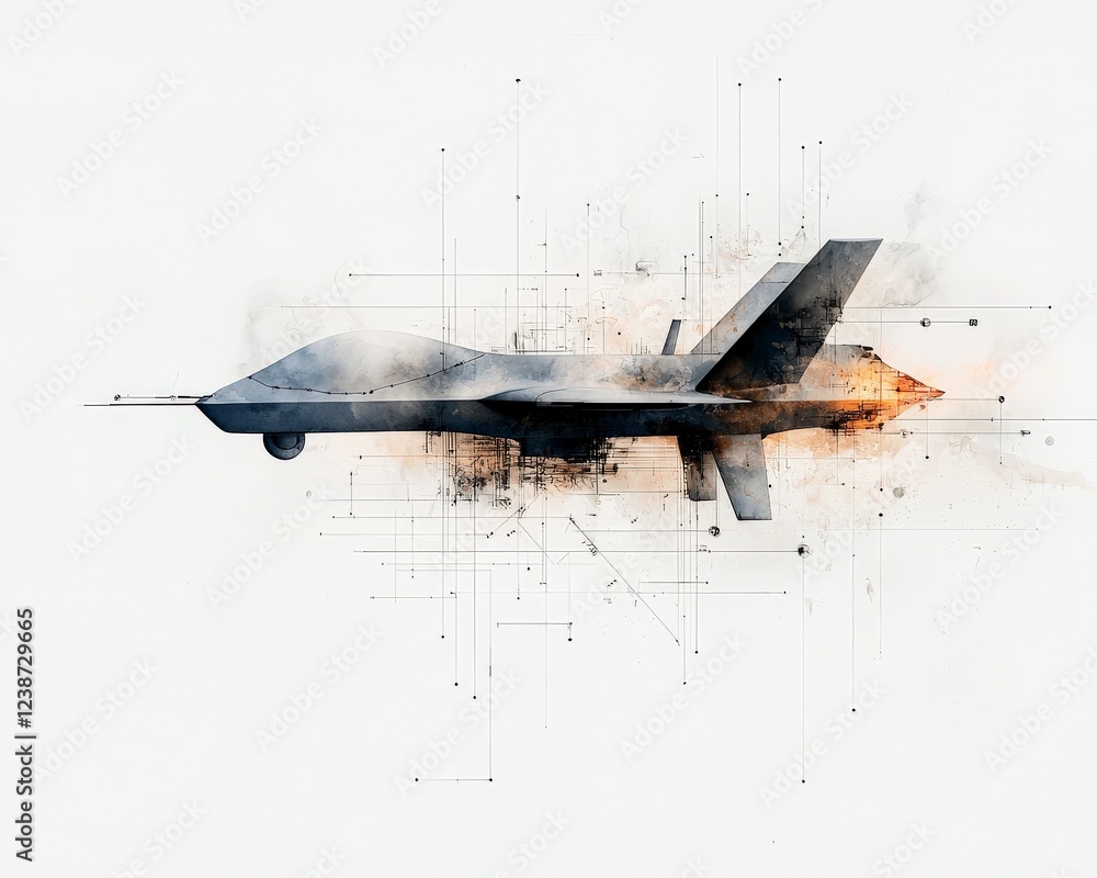 Aufkleber abstract representation of a modern drone with artistic smoke and geometric patterns in digital art