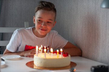 Happy Boy Celebrating Birthday with Cake