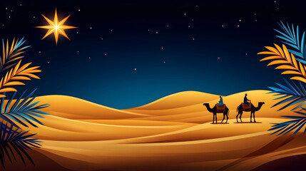 Wise Men Journey Desert Night Star Christmas Background