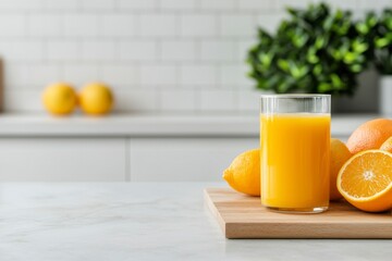 Obraz premium Bright Modern Kitchen Counter with Fresh Citrus and Juice