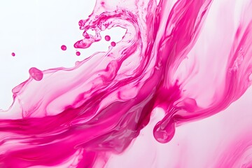 Vibrant pink paint fluid flowing on a white background, creates a visual effect, generative AI