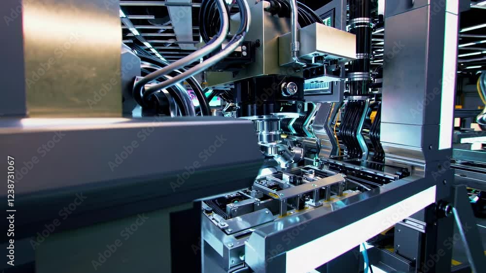 Poster innovative technology assembly line showcasing advanced robotics and automation systems
